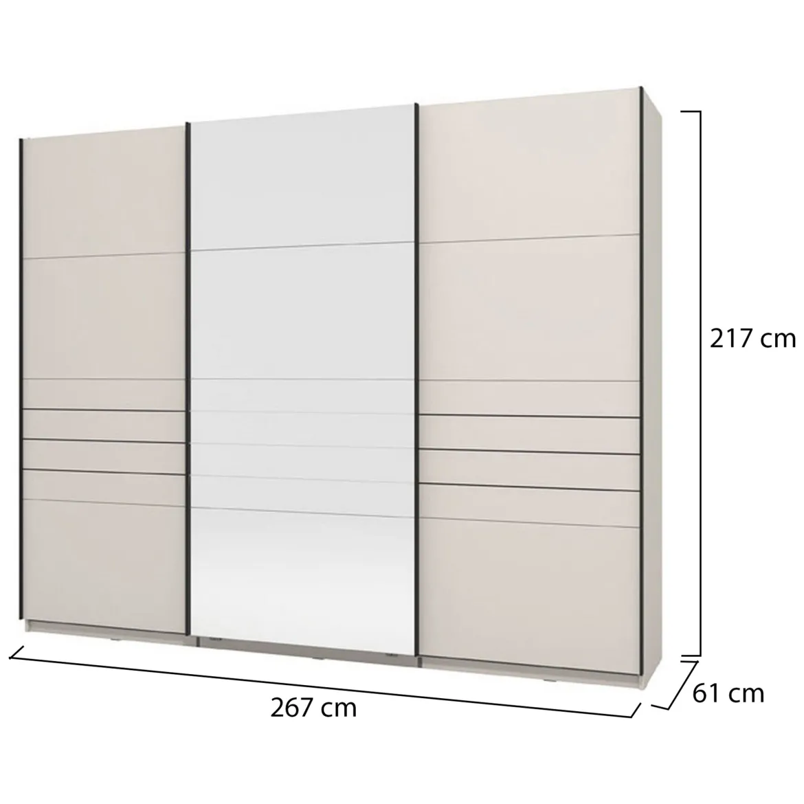 Guardaroba Grande Bianco Crema Nero Appendiabiti 4 Ripiani 155x208h cm, 6 Vani - Ifrane