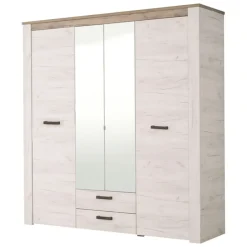 Guardaroba Grande Bianco Larice Marrone Noce 2 Cassetti 5 Ripiani 198.5x206.5h cm, Appendiabiti - Caiano