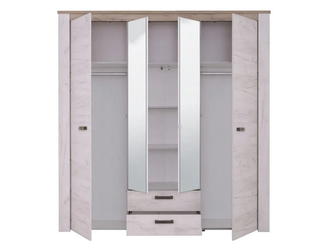 Guardaroba Grande Bianco Larice Marrone Noce 2 Cassetti 5 Ripiani 198.5x206.5h cm, Appendiabiti - Caiano