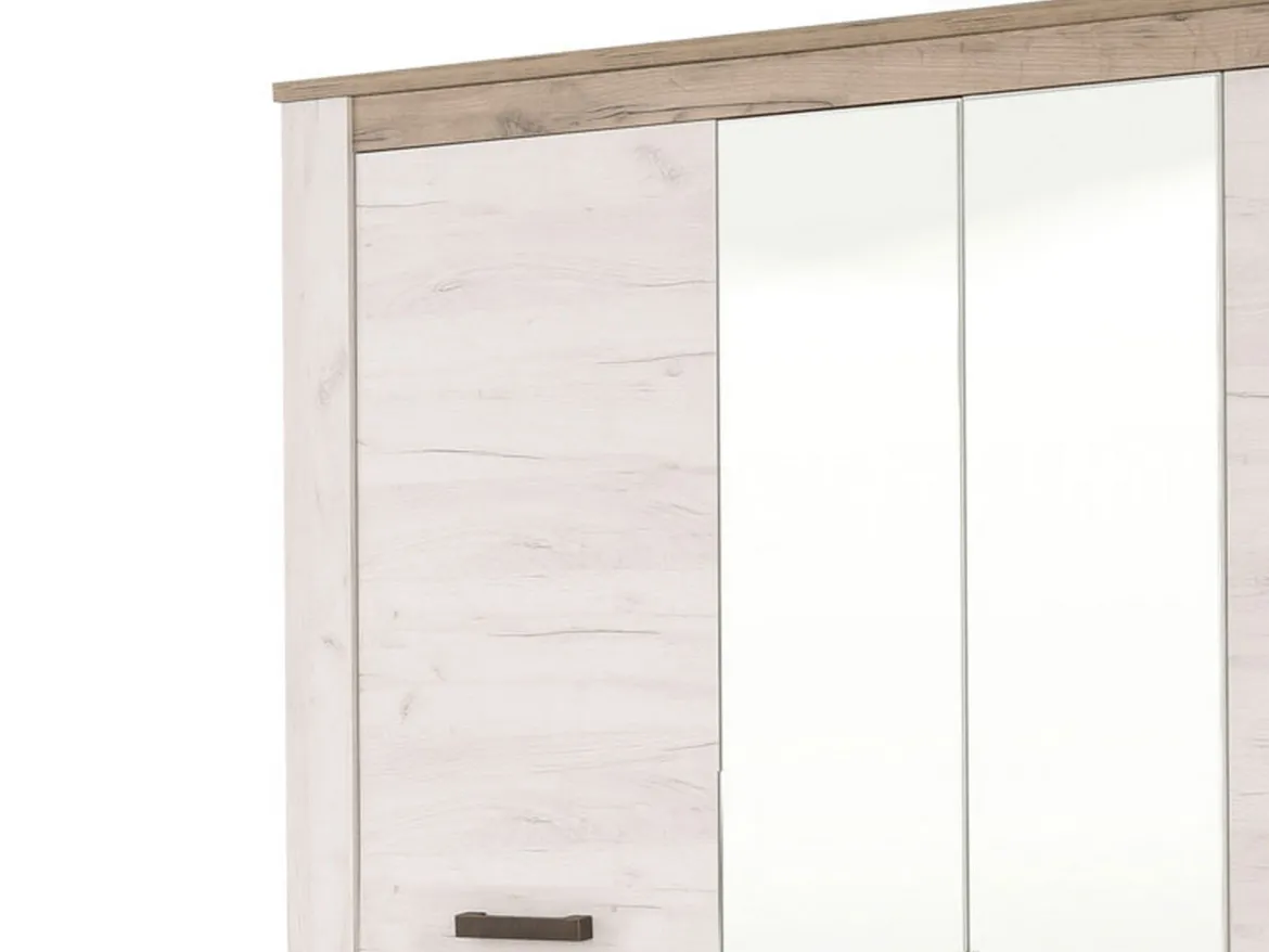 Guardaroba Grande Bianco Larice Marrone Noce 2 Cassetti 5 Ripiani 198.5x206.5h cm, Appendiabiti - Caiano