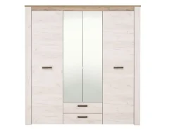 Guardaroba Grande Bianco Larice Marrone Noce 2 Cassetti 5 Ripiani 198.5x206.5h cm, Appendiabiti - Caiano