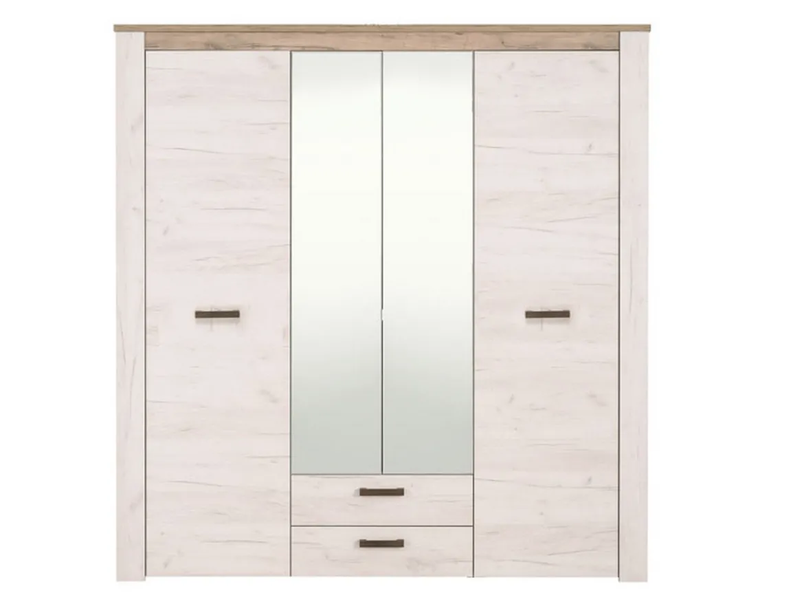 Guardaroba Grande Bianco Larice Marrone Noce 2 Cassetti 5 Ripiani 198.5x206.5h cm, Appendiabiti - Caiano
