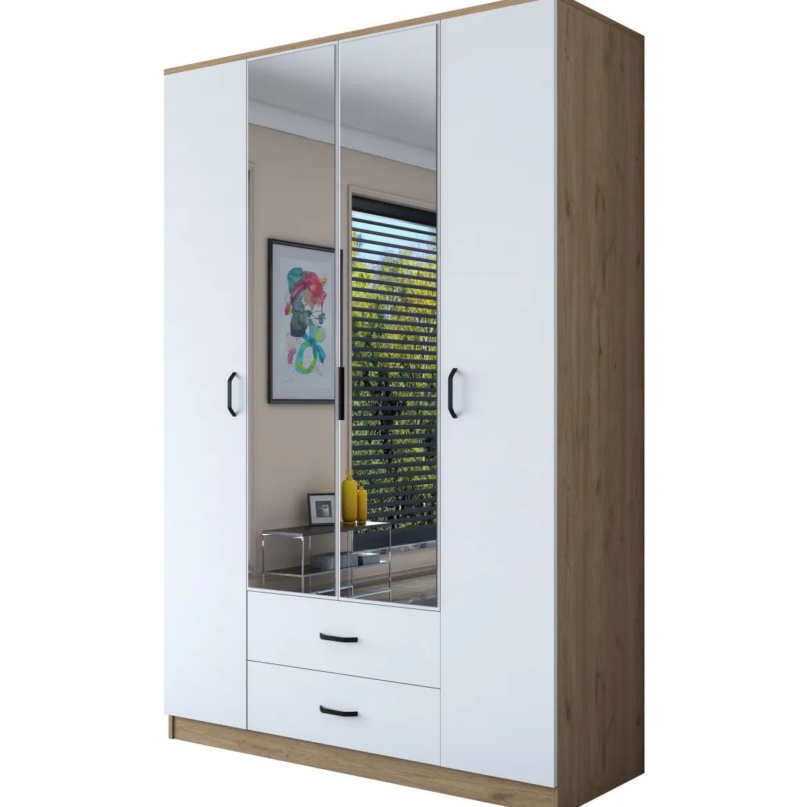 Guardaroba Grande Bianco Marrone Noce 10 Ripiani 2 Cassetti 243x181h cm, Appendiabiti - Madruzzo