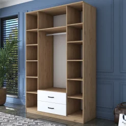 Guardaroba Grande Bianco Marrone Noce 10 Ripiani 2 Cassetti 243x181h cm, Appendiabiti - Madruzzo