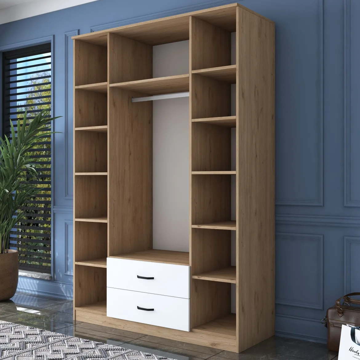 Guardaroba Grande Bianco Marrone Noce 10 Ripiani 2 Cassetti 243x181h cm, Appendiabiti - Madruzzo