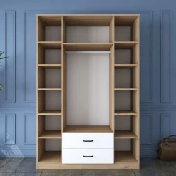 Guardaroba Grande Bianco Marrone Noce 10 Ripiani 2 Cassetti 243x181h cm, Appendiabiti - Madruzzo