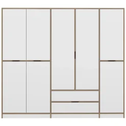 Guardaroba Grande Bianco Marrone Rovere 2 Cassetti Appendiabiti 232x208h cm, 8 Ripiani - Sarcedo