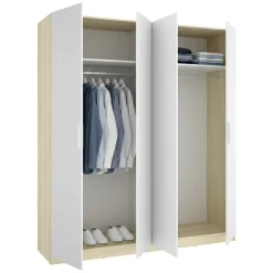 Guardaroba Grande Bianco Marrone Rovere 2 Ripiani Appendiabiti 51x204h cm, Cassetti - Holder