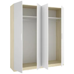 Guardaroba Grande Bianco Marrone Rovere 2 Ripiani Appendiabiti 51x204h cm, Cassetti - Holder