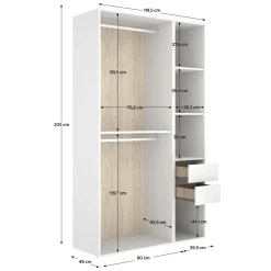 Guardaroba Grande Bianco Marrone Rovere 4 Ripiani Appendiabiti 45x205h cm, 2 Cassetti - Fellowship