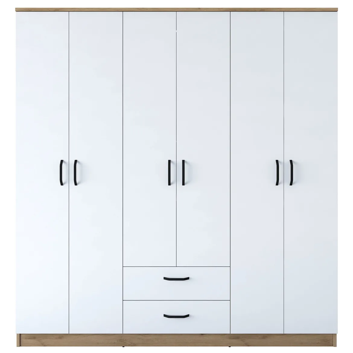 Guardaroba Grande Bianco Marrone Rovere 5 Ripiani 2 Cassetti 180x191h cm, Appendiabiti - Ton