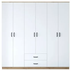 Guardaroba Grande Bianco Marrone Rovere 5 Ripiani 2 Cassetti 210x210h cm, Appendiabiti - Vandoies