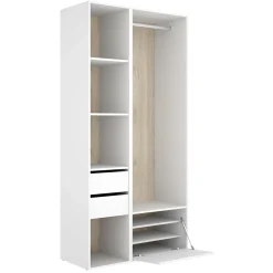 Guardaroba Grande Bianco Marrone Rovere 6 Ripiani Appendiabiti 45x205h cm, 2 Cassetti - Cornwell