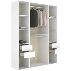 Guardaroba Grande Bianco Marrone Rovere 7 Ripiani Appendiabiti 45x205h cm, 4 Cassetti - Gardiner