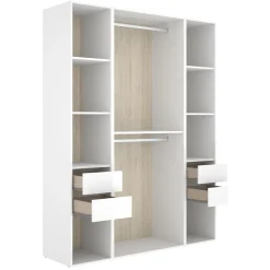 Guardaroba Grande Bianco Marrone Rovere 7 Ripiani Appendiabiti 45x205h cm, 4 Cassetti - Gardiner