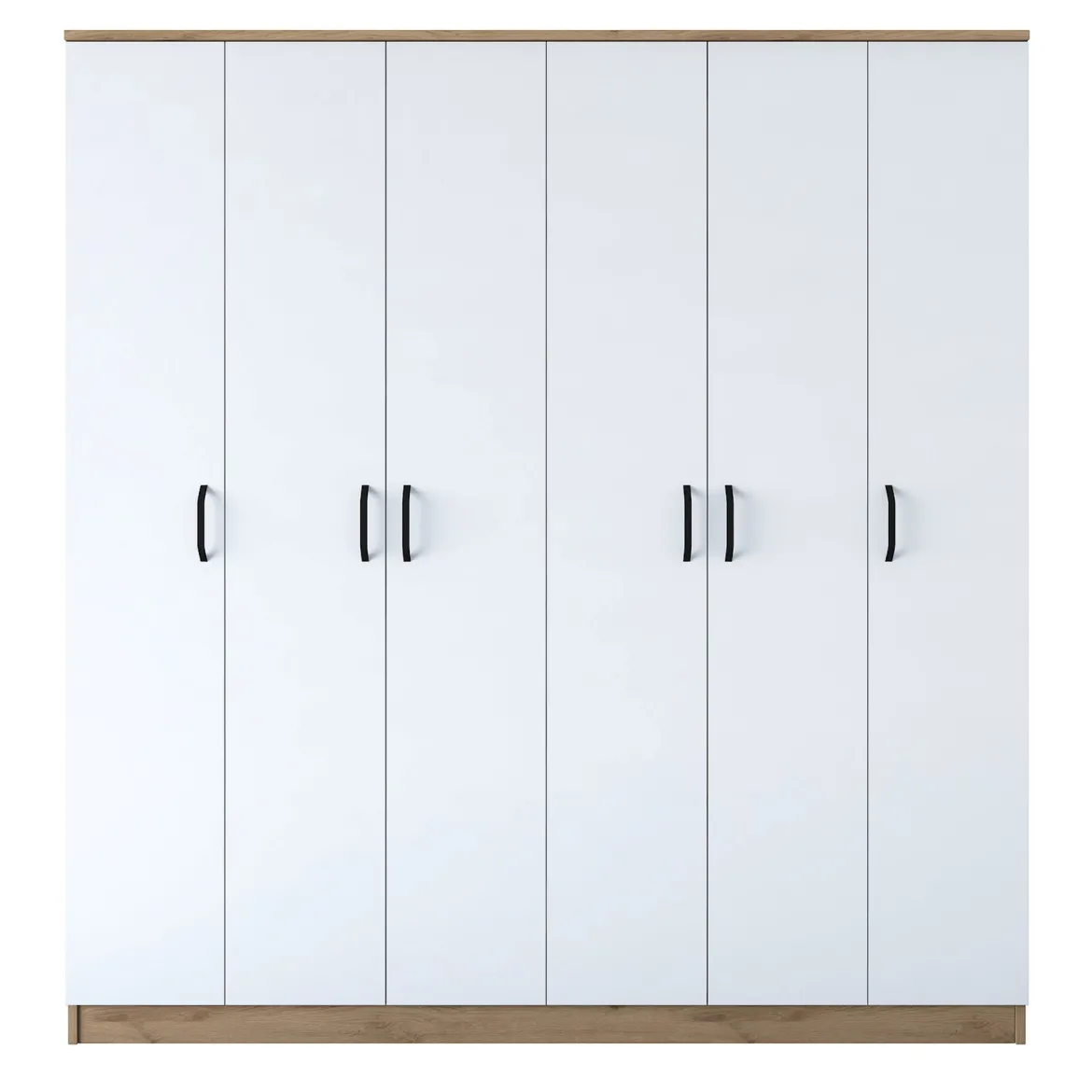 Guardaroba Grande Bianco Marrone Rovere Appendiabiti 14 Ripiani 180x191h cm, Apertura Battente - Postua