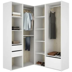 Guardaroba Grande Bianco Marrone Rovere Modulabile 11 Ripiani 145x205h cm, Appendiabiti - Rawlinson