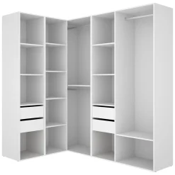 Guardaroba Grande Bianco Marrone Rovere Modulabile 12 Ripiani 186x205h cm, Appendiabiti - Boughton