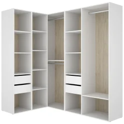 Guardaroba Grande Bianco Marrone Rovere Modulabile 12 Ripiani 186x205h cm, Appendiabiti - Boughton