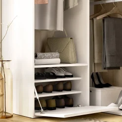 Guardaroba Grande Bianco Marrone Rovere Modulabile 4 Ripiani 105x205h cm, Appendiabiti - Evansdale