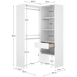 Guardaroba Grande Bianco Marrone Rovere Modulabile 7 Ripiani 124x205h cm, Appendiabiti - Clayhill