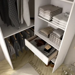 Guardaroba Grande Bianco Marrone Rovere Modulabile 7 Ripiani 124x205h cm, Appendiabiti - Clayhill