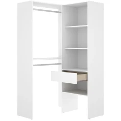 Guardaroba Grande Bianco Marrone Rovere Modulabile 7 Ripiani 124x205h cm, Appendiabiti - Clayhill