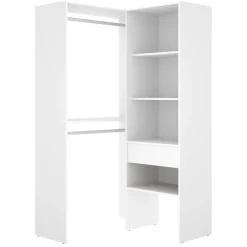 Guardaroba Grande Bianco Marrone Rovere Modulabile 7 Ripiani 124x205h cm, Appendiabiti - Clayhill