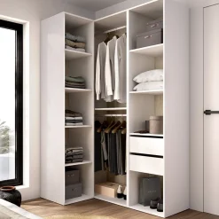 Guardaroba Grande Bianco Marrone Rovere Modulabile 8 Ripiani 85x205h cm, Appendiabiti - Poyner