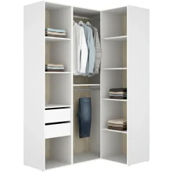 Guardaroba Grande Bianco Marrone Rovere Modulabile 8 Ripiani 85x205h cm, Appendiabiti - Poyner
