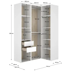 Guardaroba Grande Bianco Marrone Rovere Modulabile 8 Ripiani 85x205h cm, Appendiabiti - Poyner
