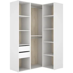 Guardaroba Grande Bianco Marrone Rovere Modulabile 8 Ripiani 85x205h cm, Appendiabiti - Poyner