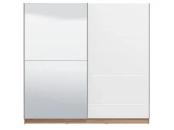 Guardaroba Grande Bianco Marrone Rovere Nodi Appendiabiti 8 Ripiani 217x210h cm, Apertura Scorrevole - Valsinni