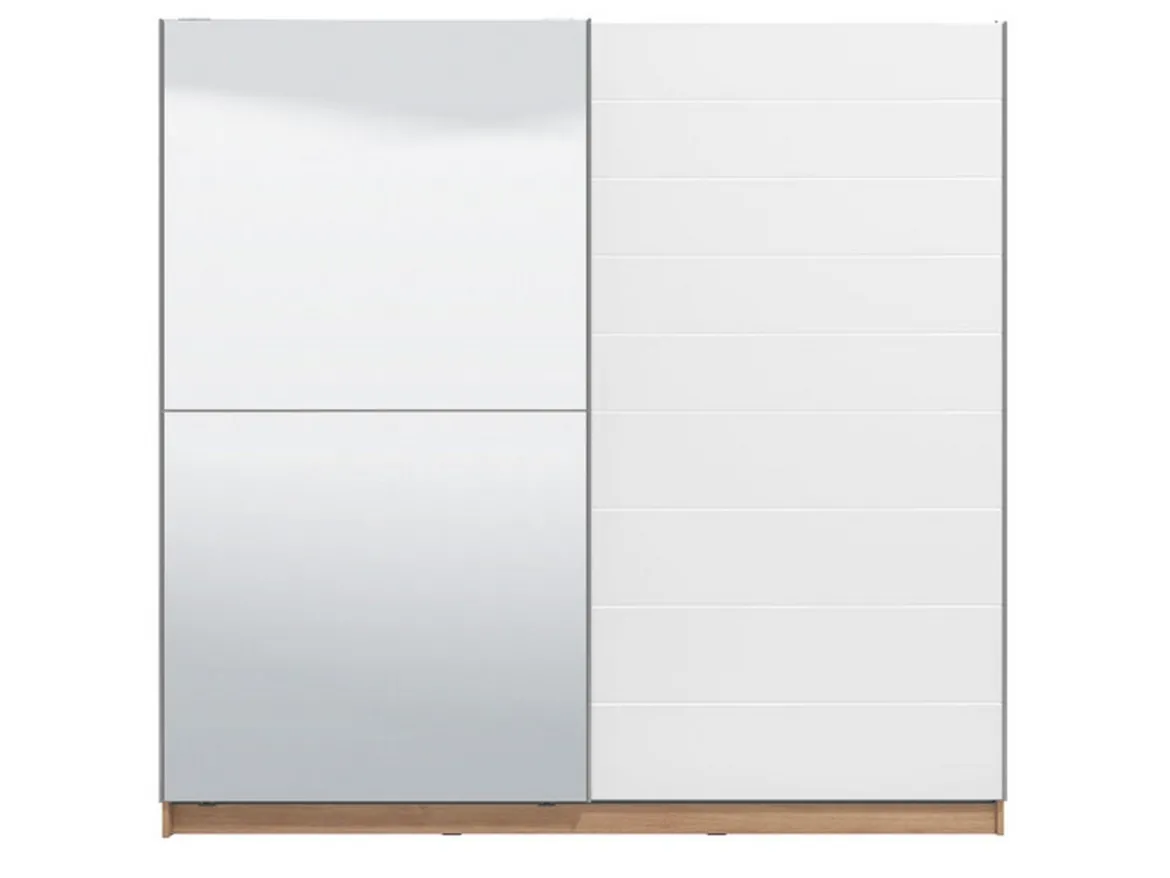 Guardaroba Grande Bianco Marrone Rovere Nodi Appendiabiti 8 Ripiani 217x210h cm, Apertura Scorrevole - Valsinni