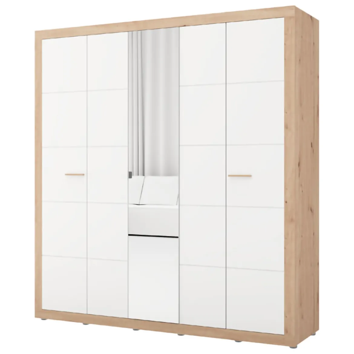 Guardaroba Grande Bianco Opaco Marrone Rovere Nodi 2 Cassetti 2 Ripiani 155x208h cm, Appendiabiti - Sayul