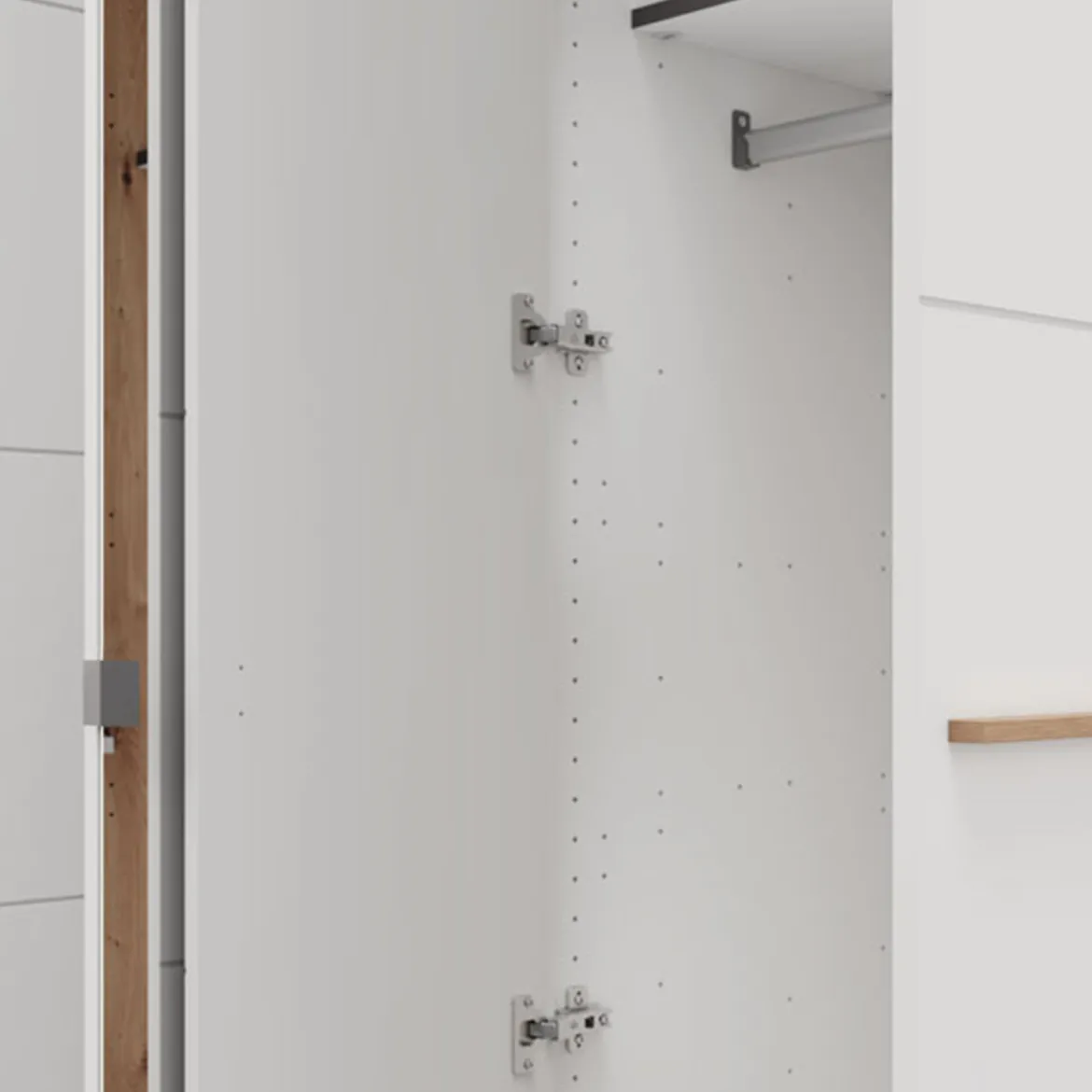 Guardaroba Grande Bianco Opaco Marrone Rovere Nodi 2 Cassetti 2 Ripiani 155x208h cm, Appendiabiti - Sayul