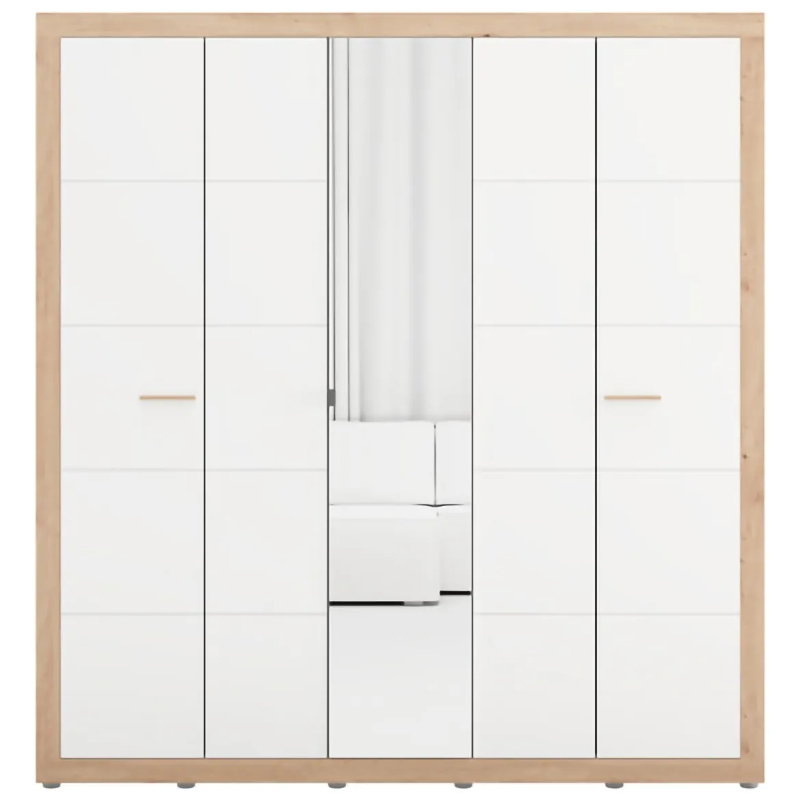 Guardaroba Grande Bianco Opaco Marrone Rovere Nodi 2 Cassetti 2 Ripiani 155x208h cm, Appendiabiti - Sayul