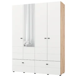 Guardaroba Grande Bianco Opaco Marrone Rovere Nodi 2 Ripiani 2 Cassetti 155x208h cm, Appendiabiti - Spigno