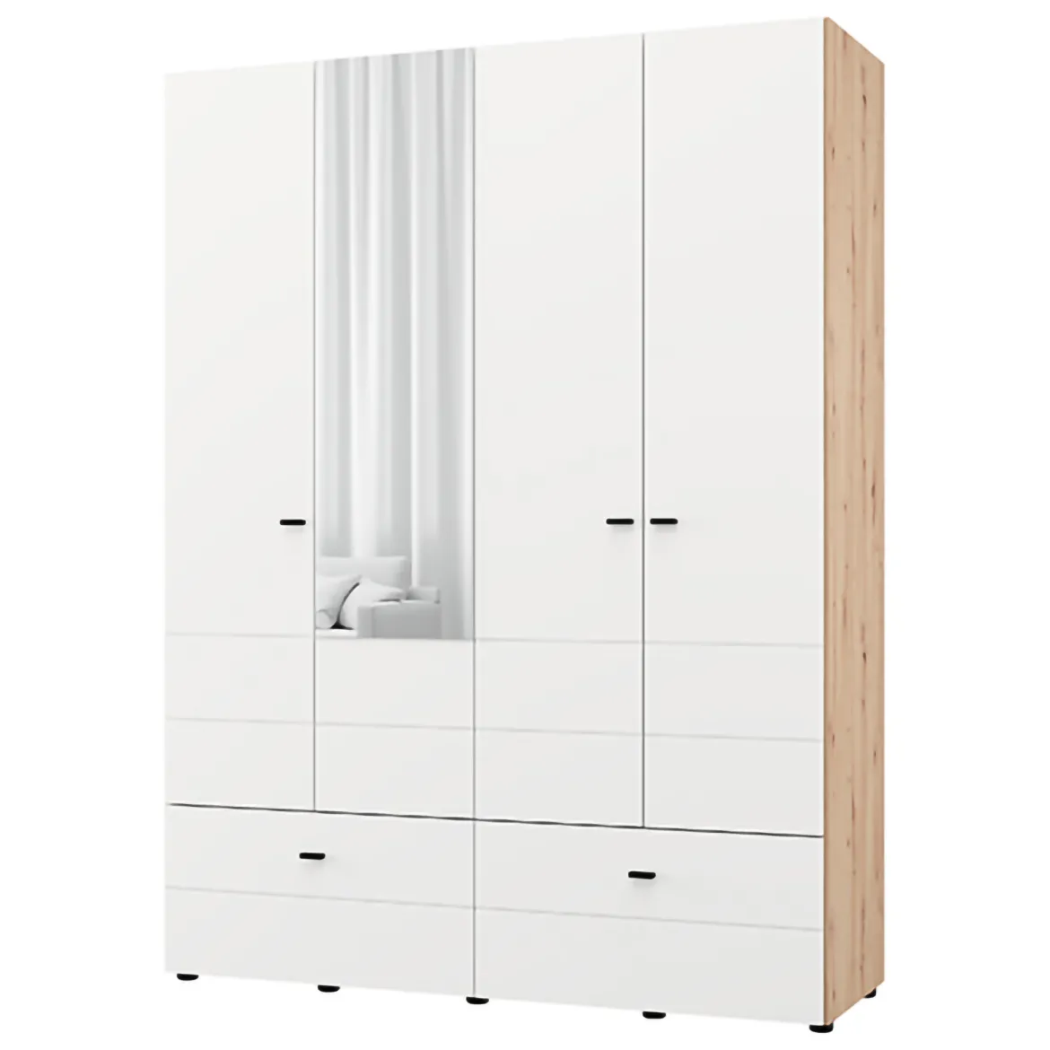 Guardaroba Grande Bianco Opaco Marrone Rovere Nodi 3 Cassetti 3 Ripiani 155x208h cm, Appendiabiti - Ushuaia