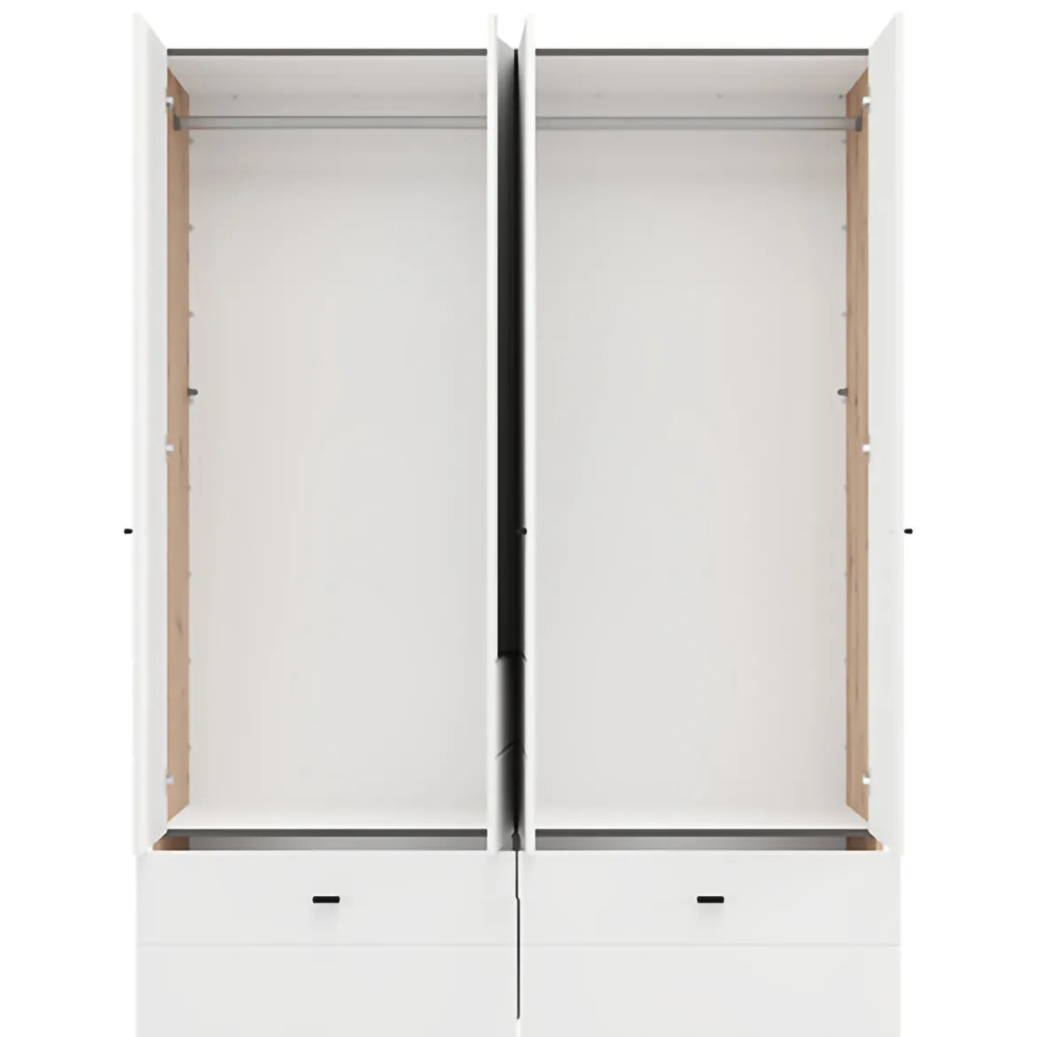 Guardaroba Grande Bianco Opaco Marrone Rovere Nodi 3 Cassetti 3 Ripiani 155x208h cm, Appendiabiti - Ushuaia