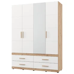 Guardaroba Grande Bianco Opaco Marrone Rovere Nodi 4 Cassetti 2 Ripiani 155x208h cm, Appendiabiti - Taxco