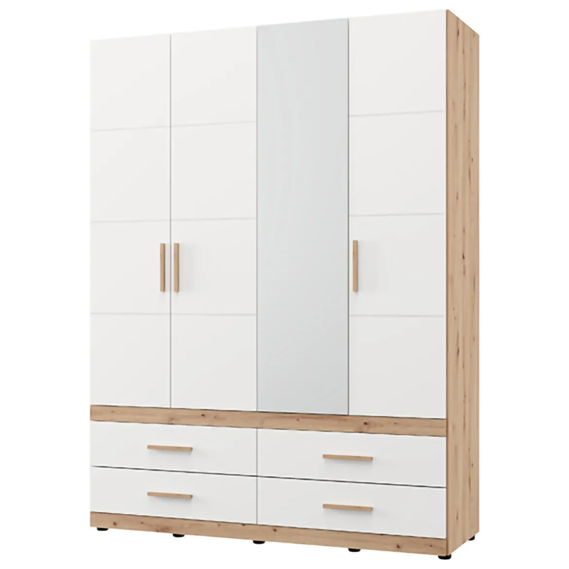 Guardaroba Grande Bianco Opaco Marrone Rovere Nodi Appendiabiti 4 Ripiani 156x208h cm, 6 Vani - Pushka