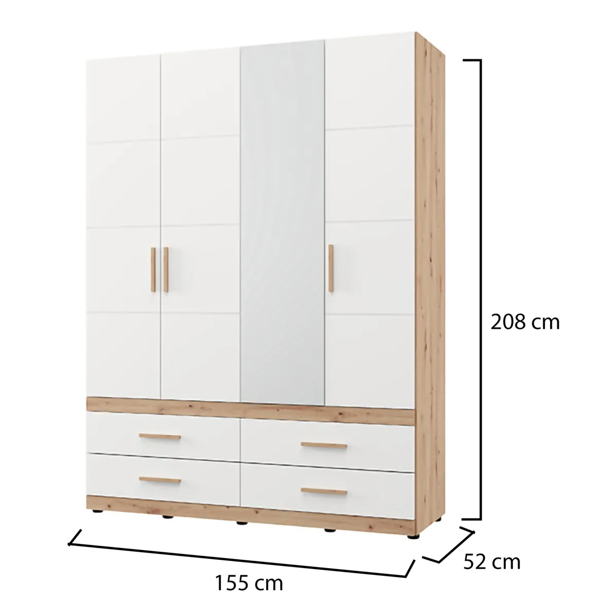 Guardaroba Grande Bianco Opaco Marrone Rovere Nodi Appendiabiti 4 Ripiani 156x208h cm, 6 Vani - Pushka