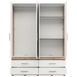 Guardaroba Grande Bianco Opaco Marrone Rovere Nodi Appendiabiti 4 Ripiani 156x208h cm, 6 Vani - Pushka