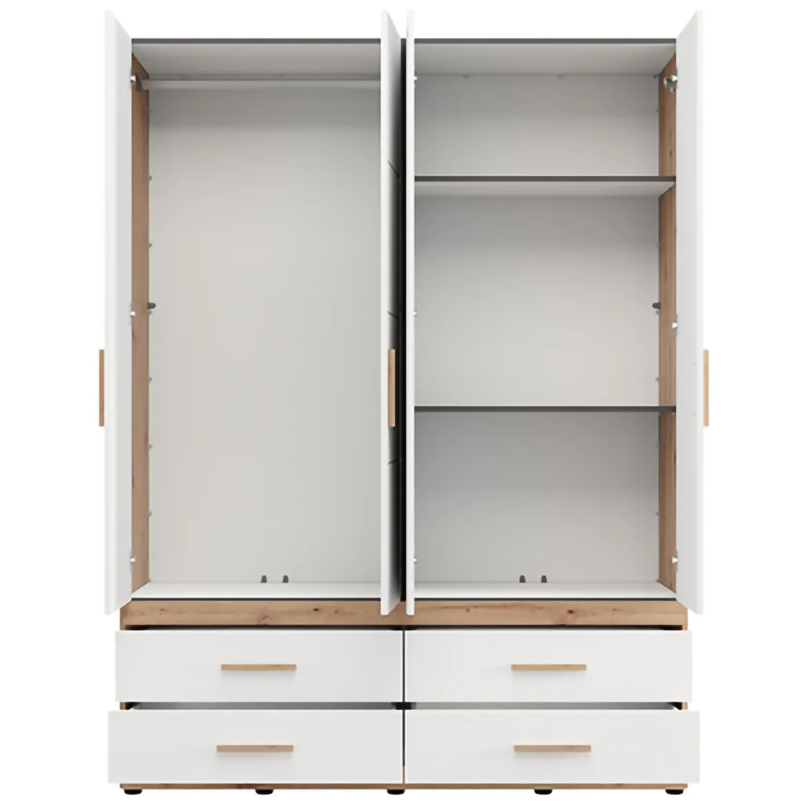 Guardaroba Grande Bianco Opaco Marrone Rovere Nodi Appendiabiti 4 Ripiani 156x208h cm, 6 Vani - Pushka