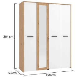 Guardaroba Grande Bianco Opaco Marrone Rovere Nodi Appendiabiti 6 Ripiani 262.5x224h cm, 3 Ante - Carasco