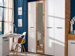 Guardaroba Grande Bianco Opaco Marrone Rovere Nodi Appendiabiti 6 Ripiani 262.5x224h cm, 3 Ante - Carasco