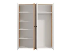 Guardaroba Grande Bianco Opaco Marrone Rovere Nodi Appendiabiti 6 Ripiani 262.5x224h cm, 3 Ante - Carasco