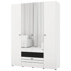 Guardaroba Grande Bianco Opaco Nero 6 Ripiani 2 Cassetti 155x208h cm, Appendiabiti - Watamu