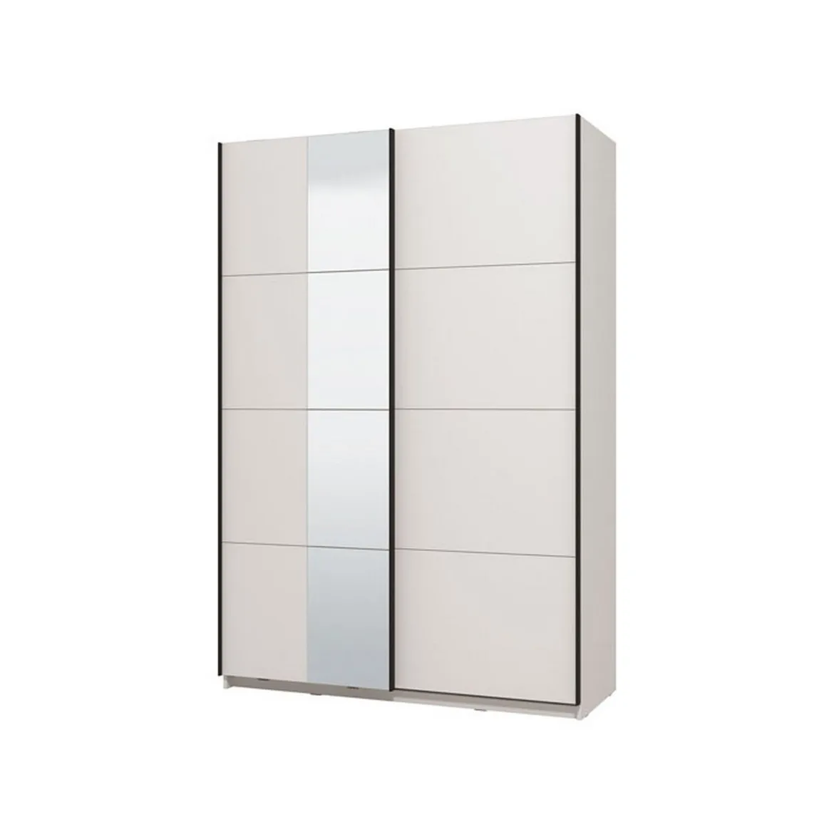 Guardaroba Grande Bianco Opaco Nero Appendiabiti 2 Ripiani 145.5x217.5h cm, Apertura Scorrevole - Tredozio
